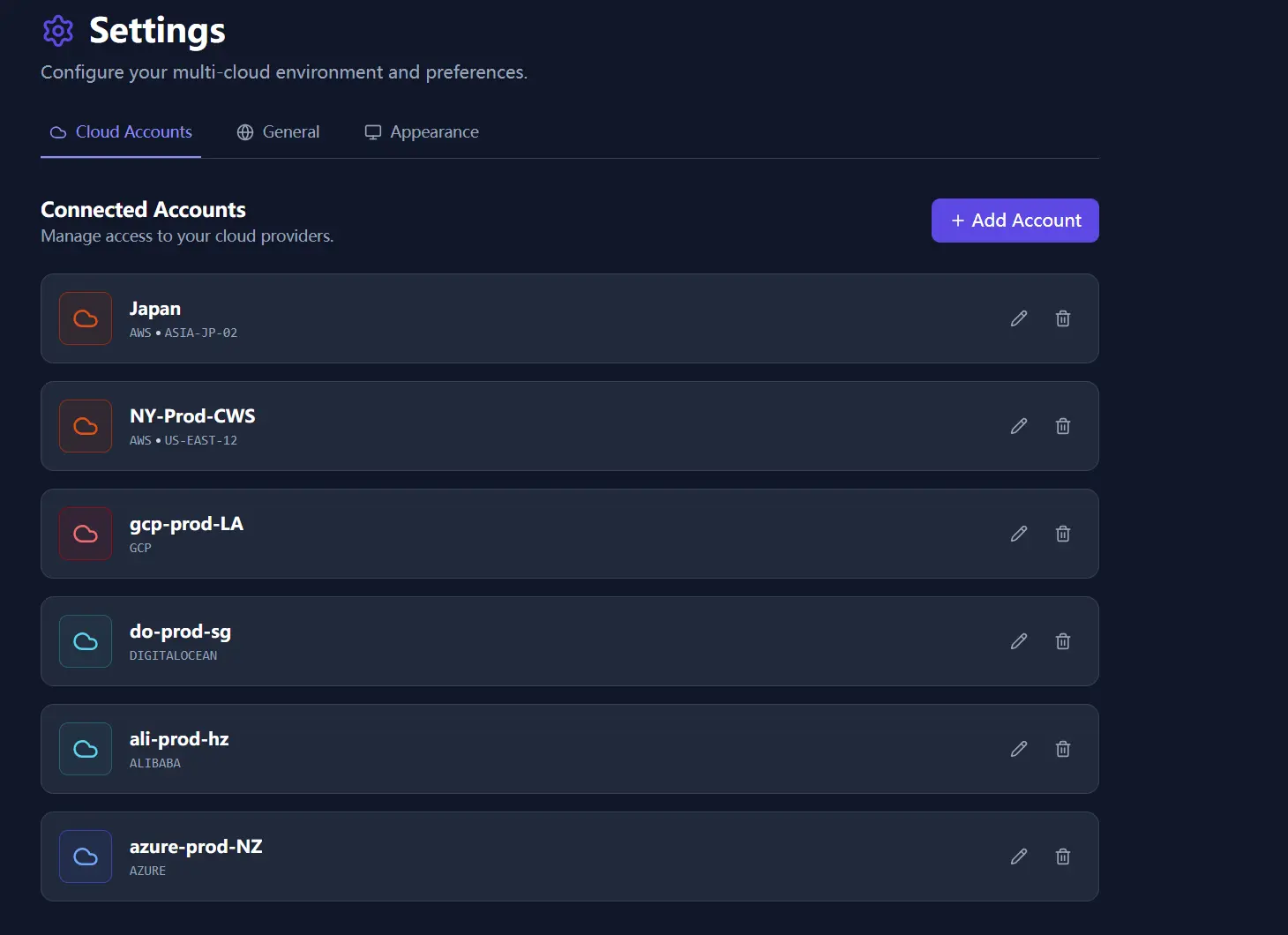 Cloud account settings in the first Cloud Waste Scanner release.