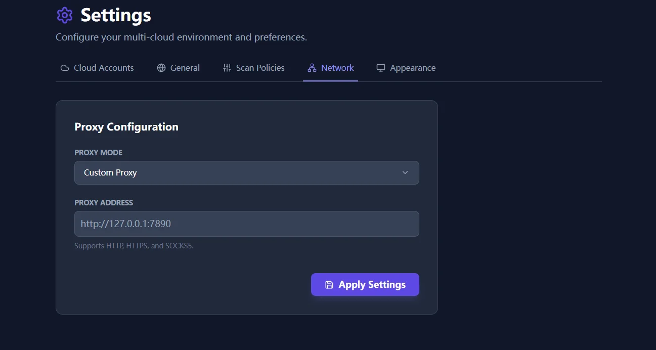 Network proxy settings for scanning from restricted enterprise environments.